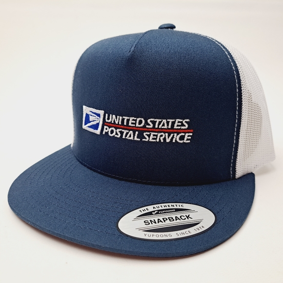 United States Post Office Postal Worker Flat Bill Mesh Snapback Cap Hat Blue - Picture 2 of 4